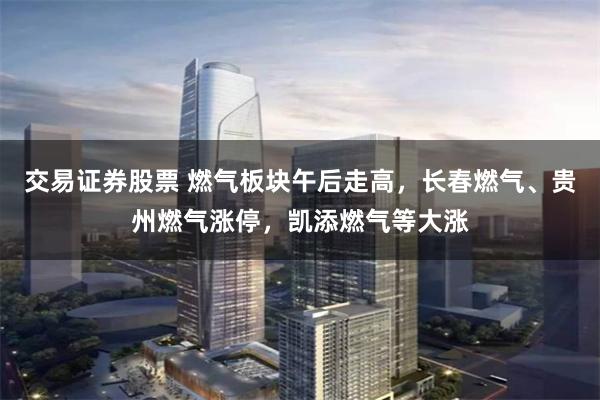 交易证券股票 燃气板块午后走高，长春燃气、贵州燃气涨停，凯添燃气等大涨